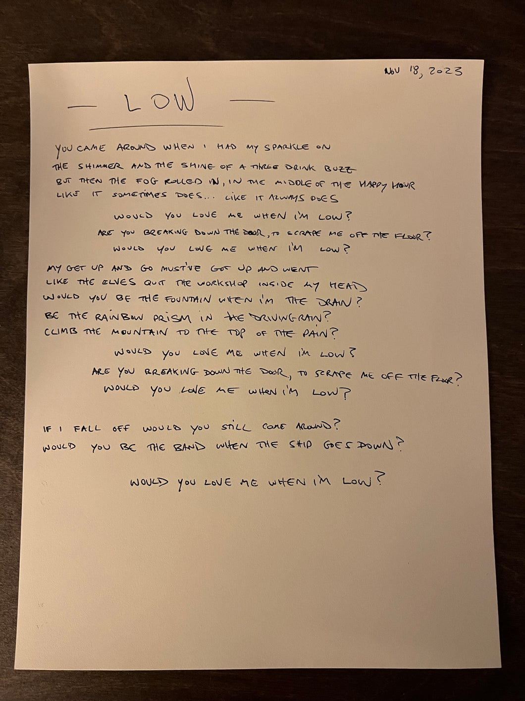 Handwritten Lyrics - 