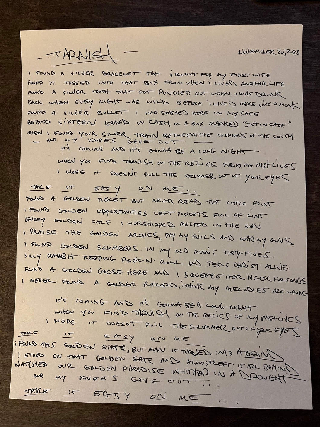 Handwritten Lyrics - 