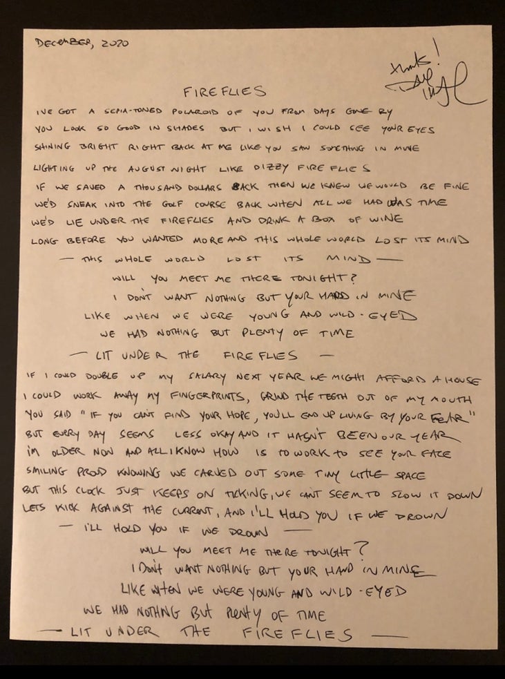 Handwritten Lyrics - Fireflies