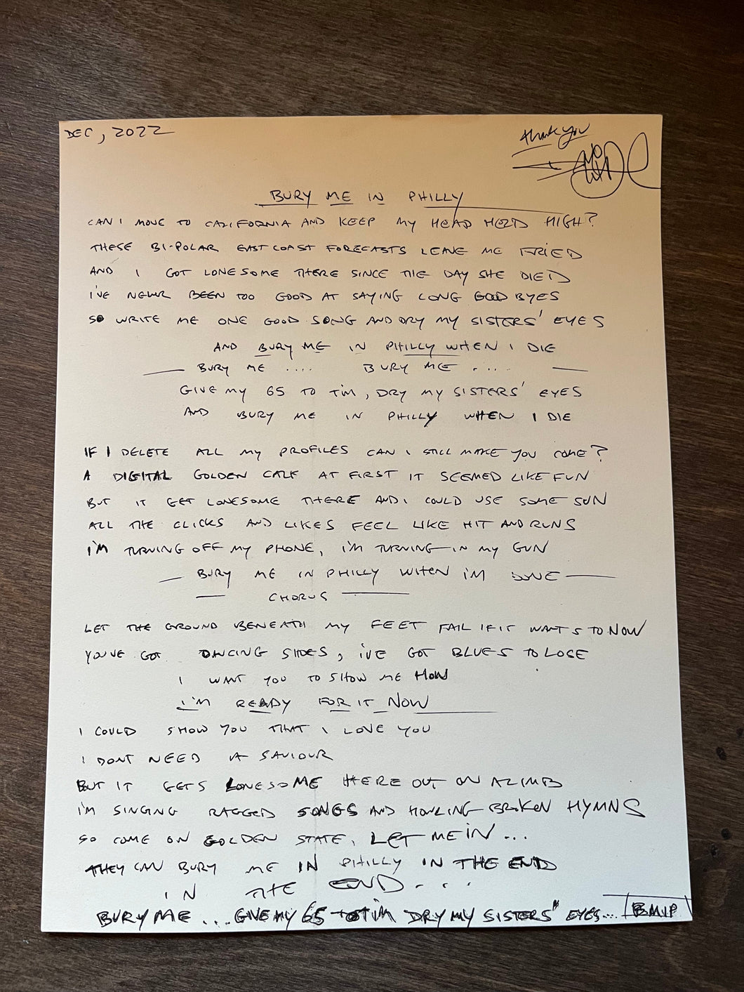 Handwritten Lyrics - 